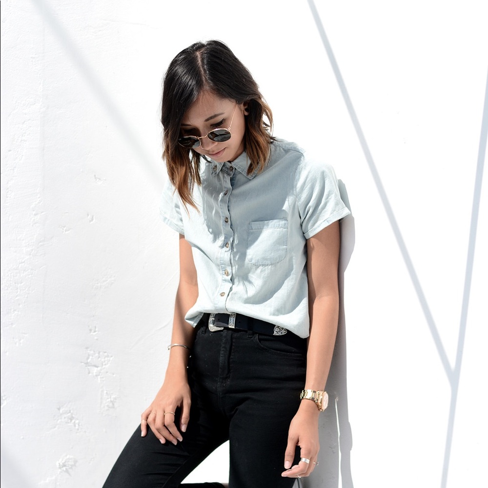 denim button front top